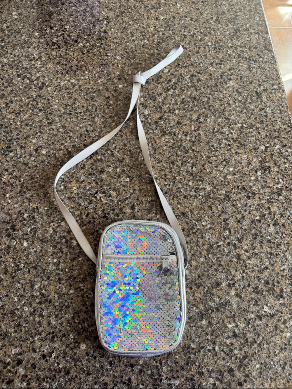 Holographic Sequin Crossbody Phone Bag - Silver Strap